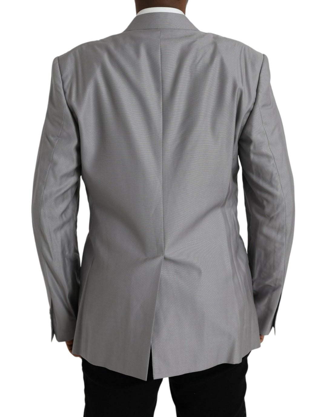 Grey single-breasted wool coat with lace blazer