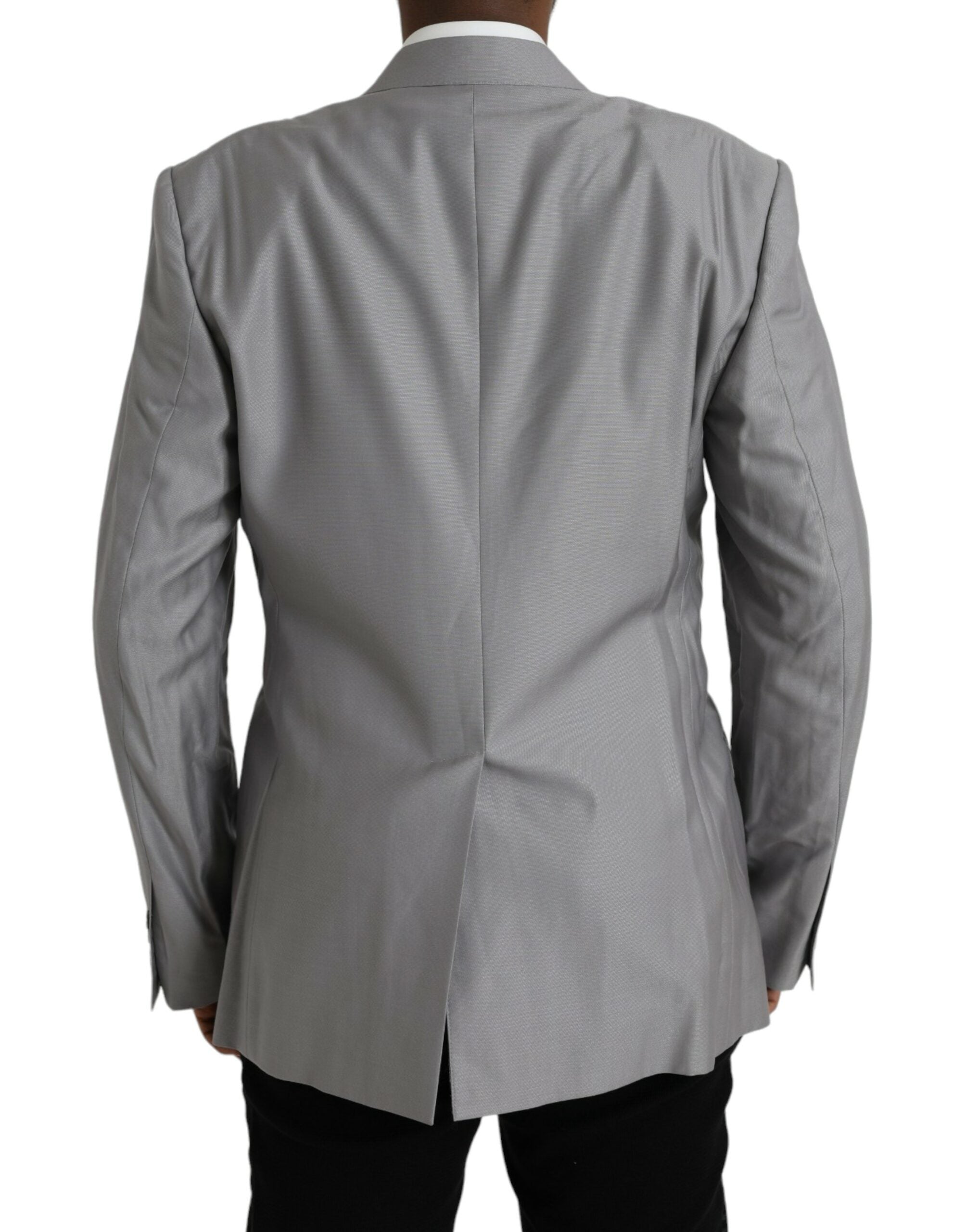 Grey single-breasted wool coat with lace blazer