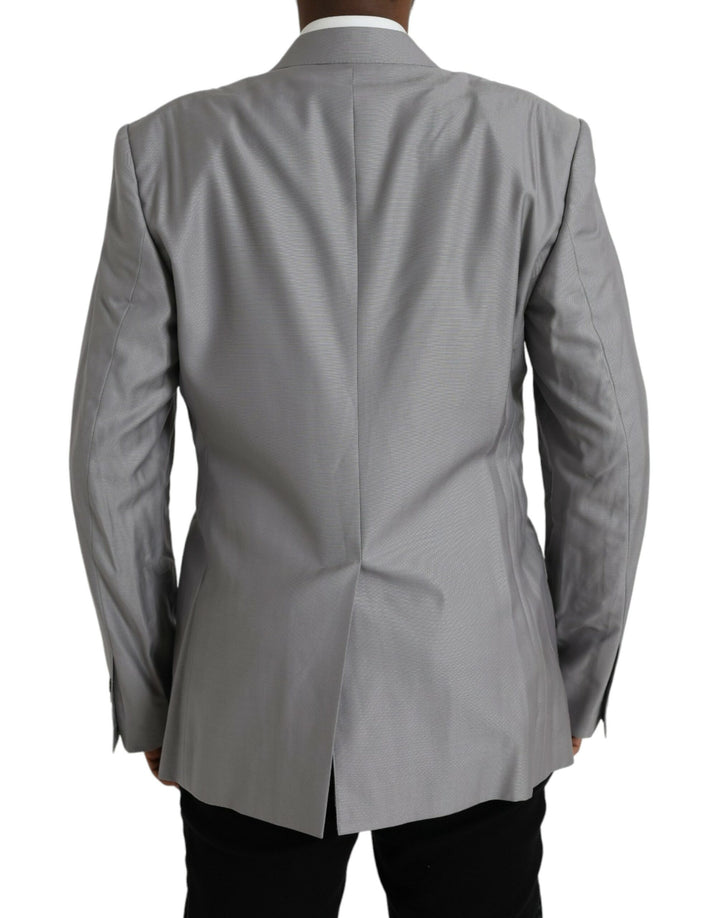 Grey single-breasted wool coat with lace blazer