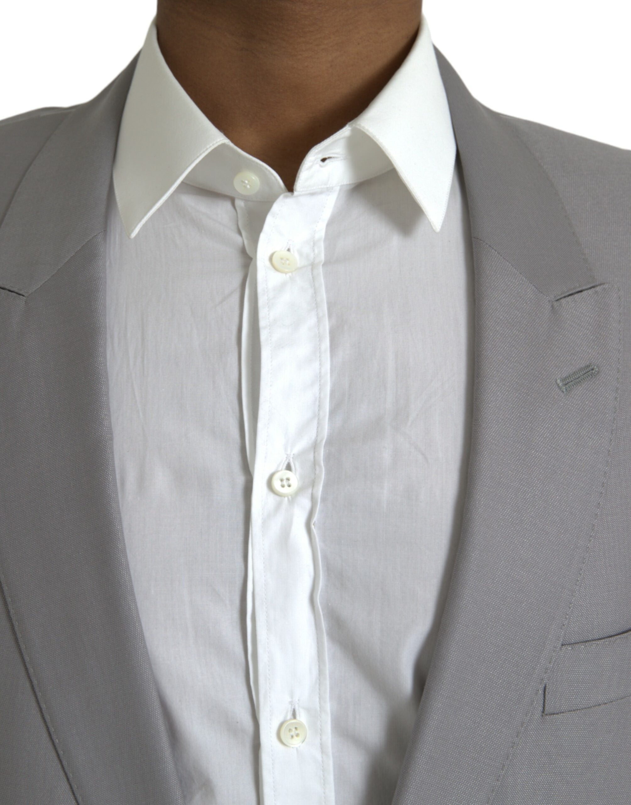 Grey single-breasted wool coat with lace blazer