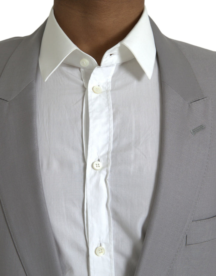 Grey single-breasted wool coat with lace blazer