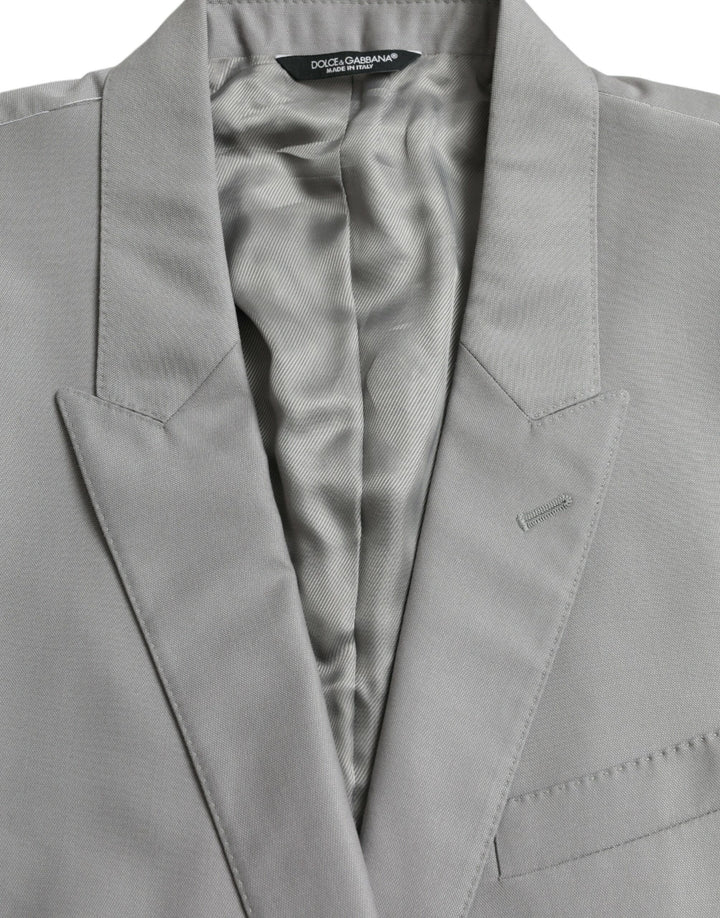 Grey single-breasted wool coat with lace blazer