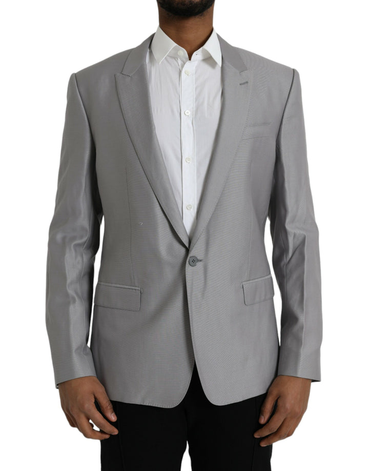 Grey single-breasted wool coat with lace blazer