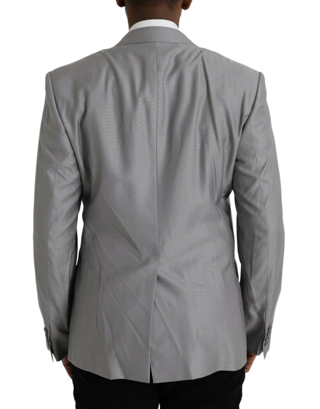 Grey single-breasted wool coat with lace blazer