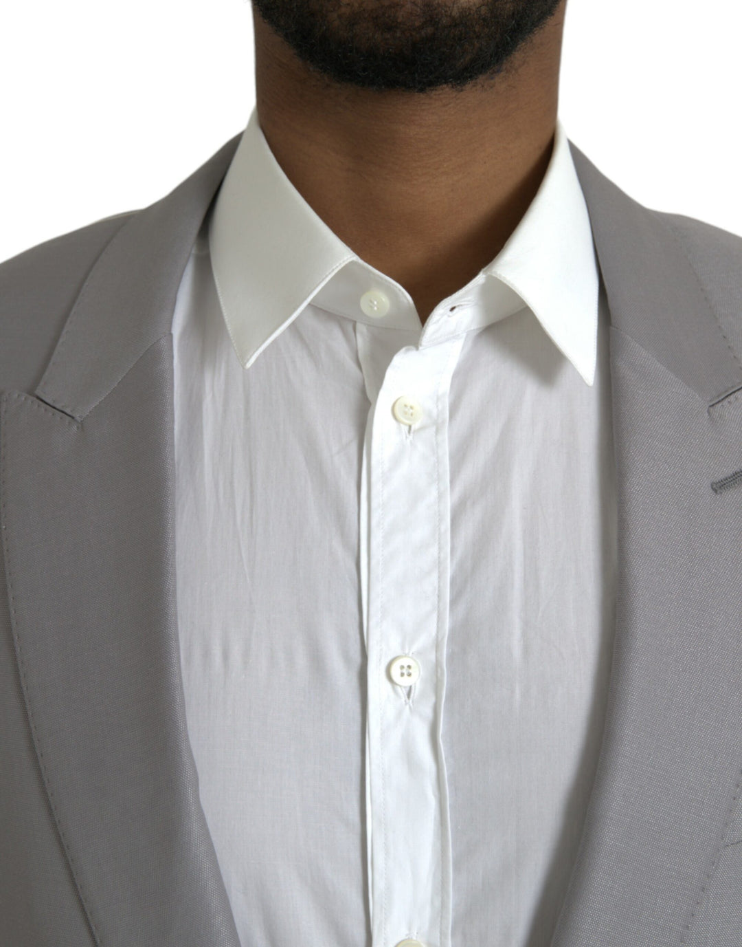 Grey single-breasted wool coat with lace blazer