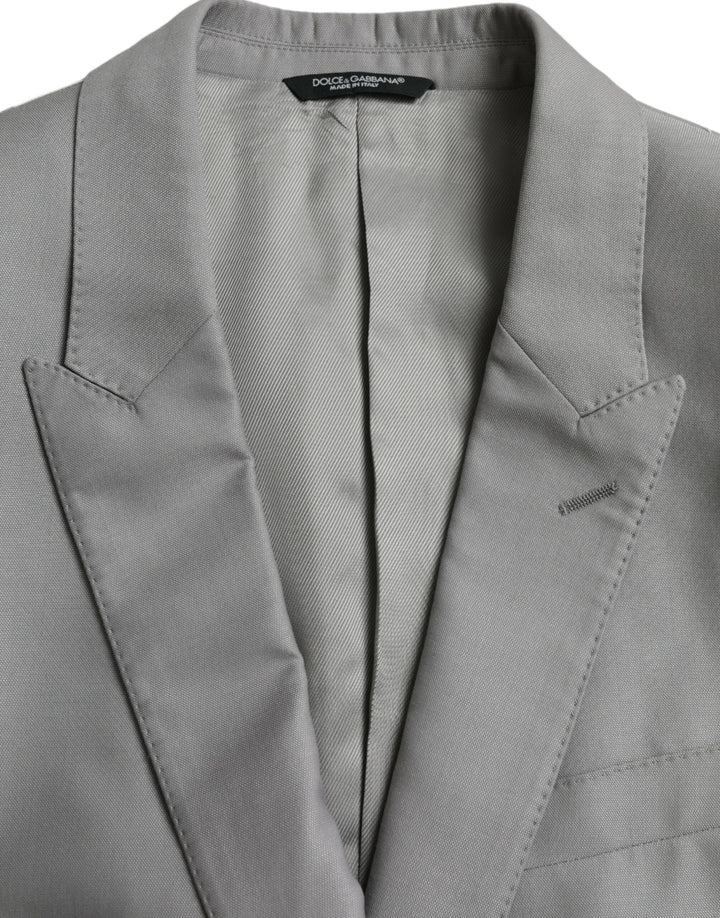 Grey single-breasted wool coat with lace blazer