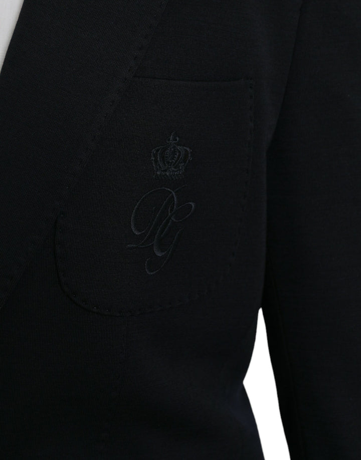 Black wool coat single-breasted with notch blazer