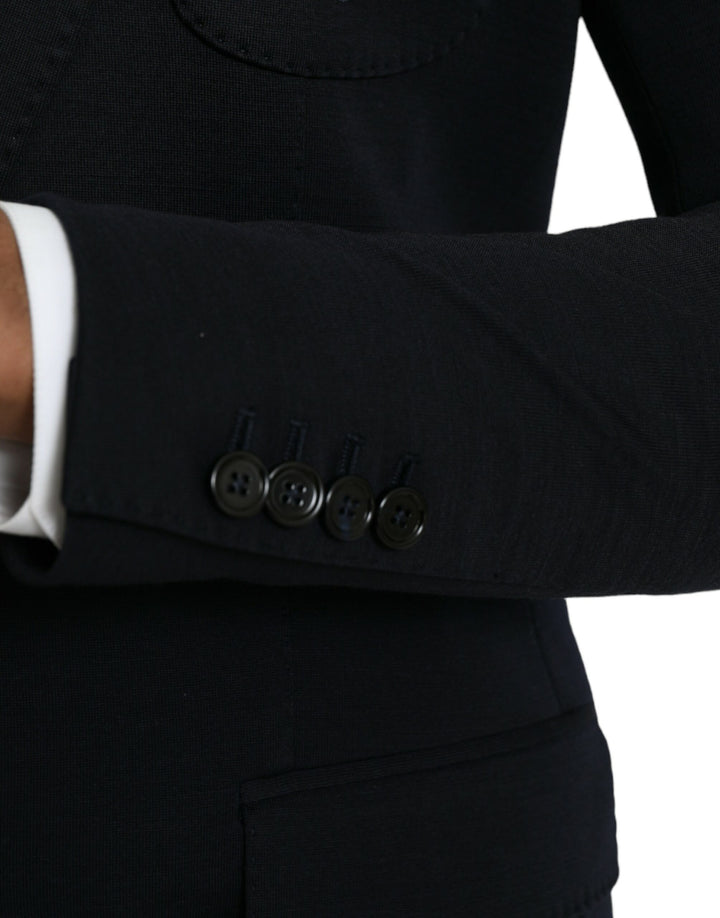 Black wool coat single-breasted with notch blazer