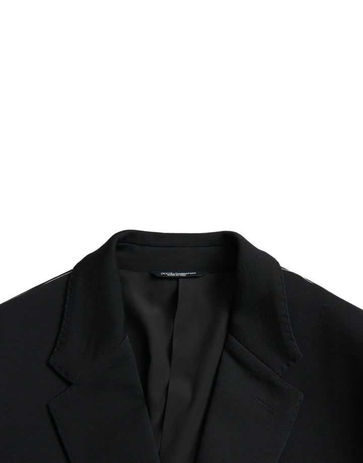 Black wool coat single-breasted with notch blazer
