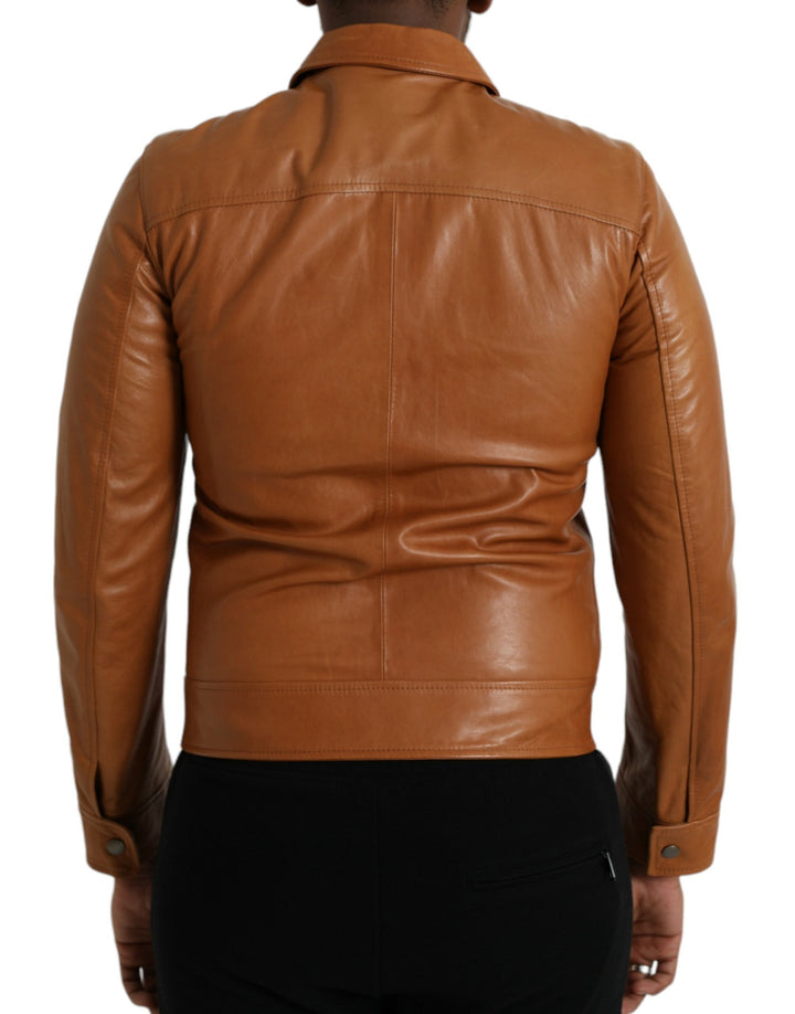 Brown lambskin blouson jacket with full zip