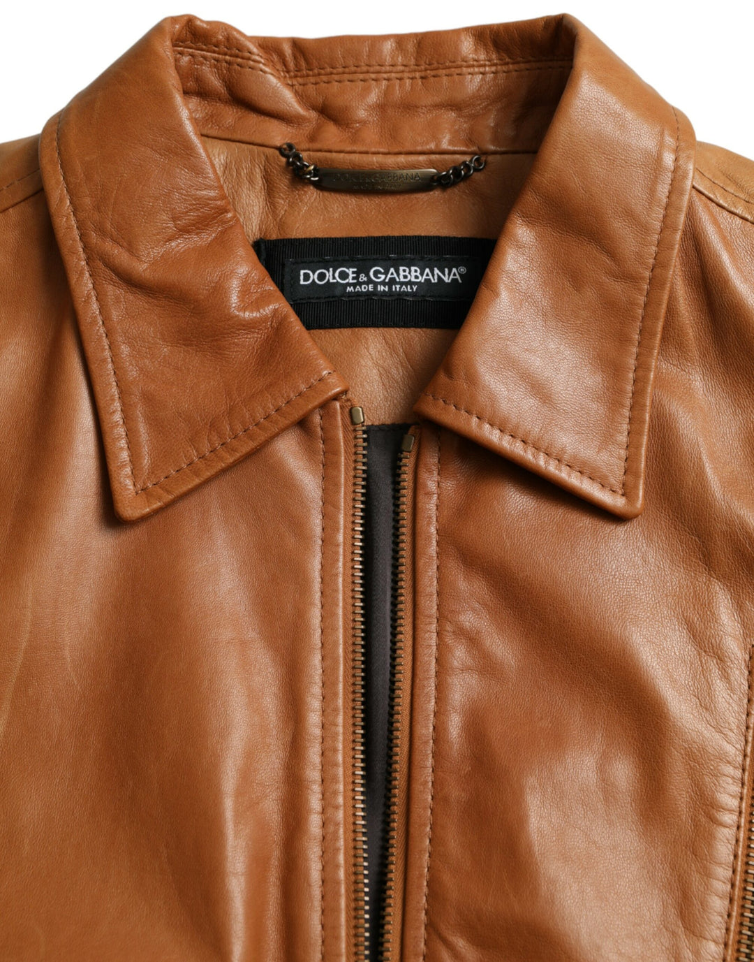 Brown lambskin blouson jacket with full zip