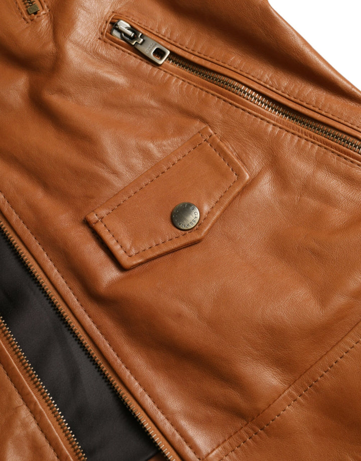Brown lambskin blouson jacket with full zip