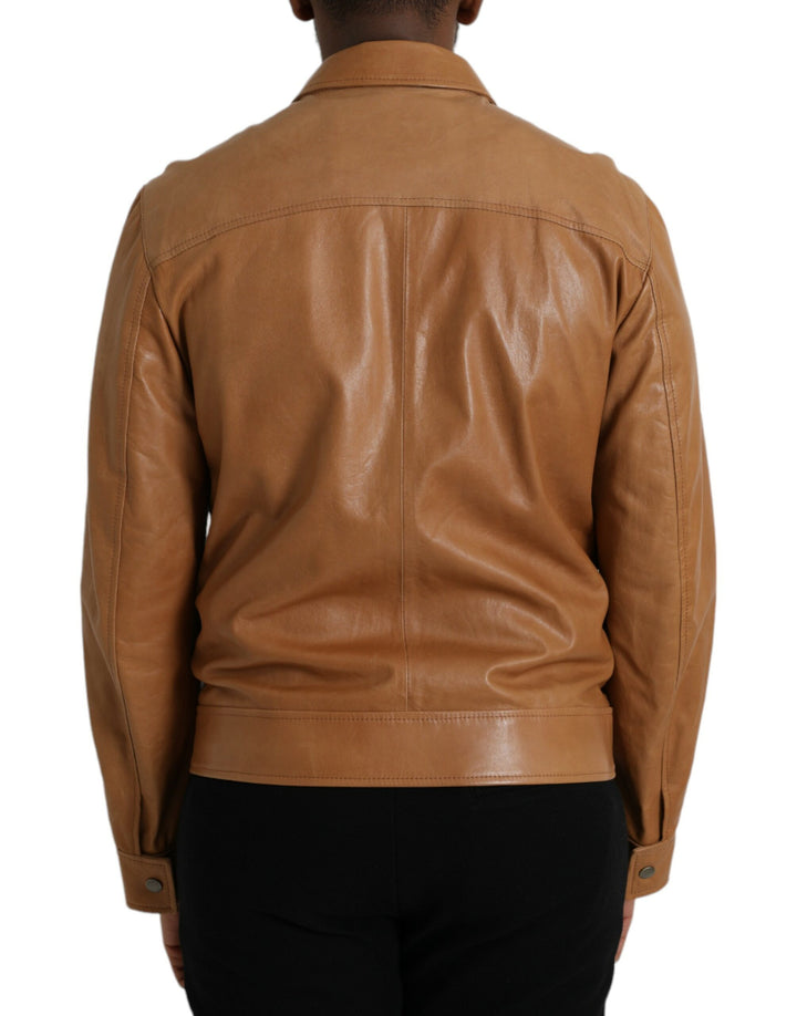 Brown lambskin blouson jacket with full zip