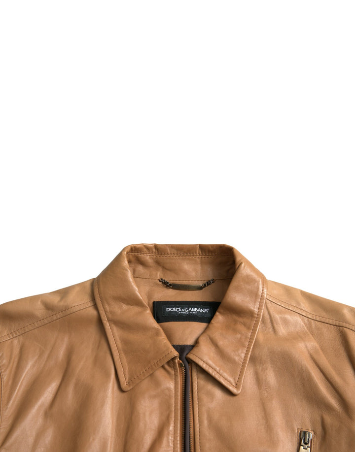 Brown lambskin blouson jacket with full zip