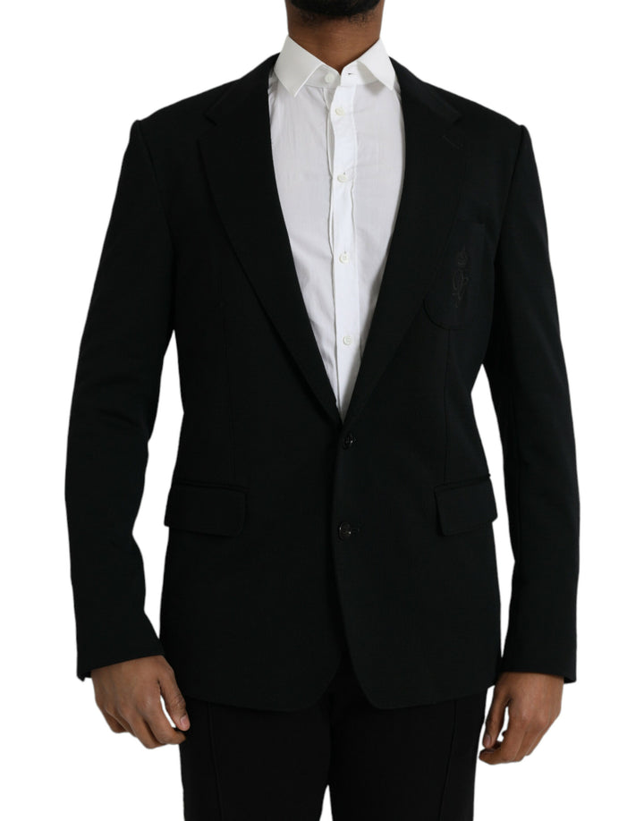 Black single-breasted wool coat blazer