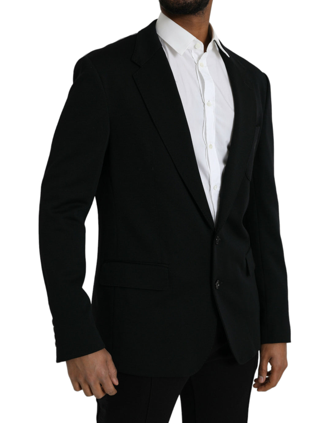 Black single-breasted wool coat blazer