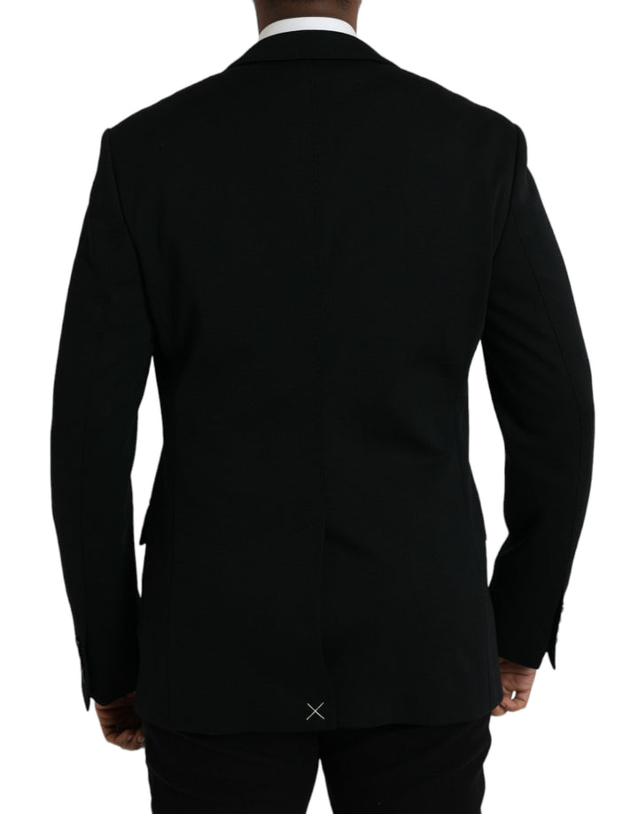 Black single-breasted wool coat blazer