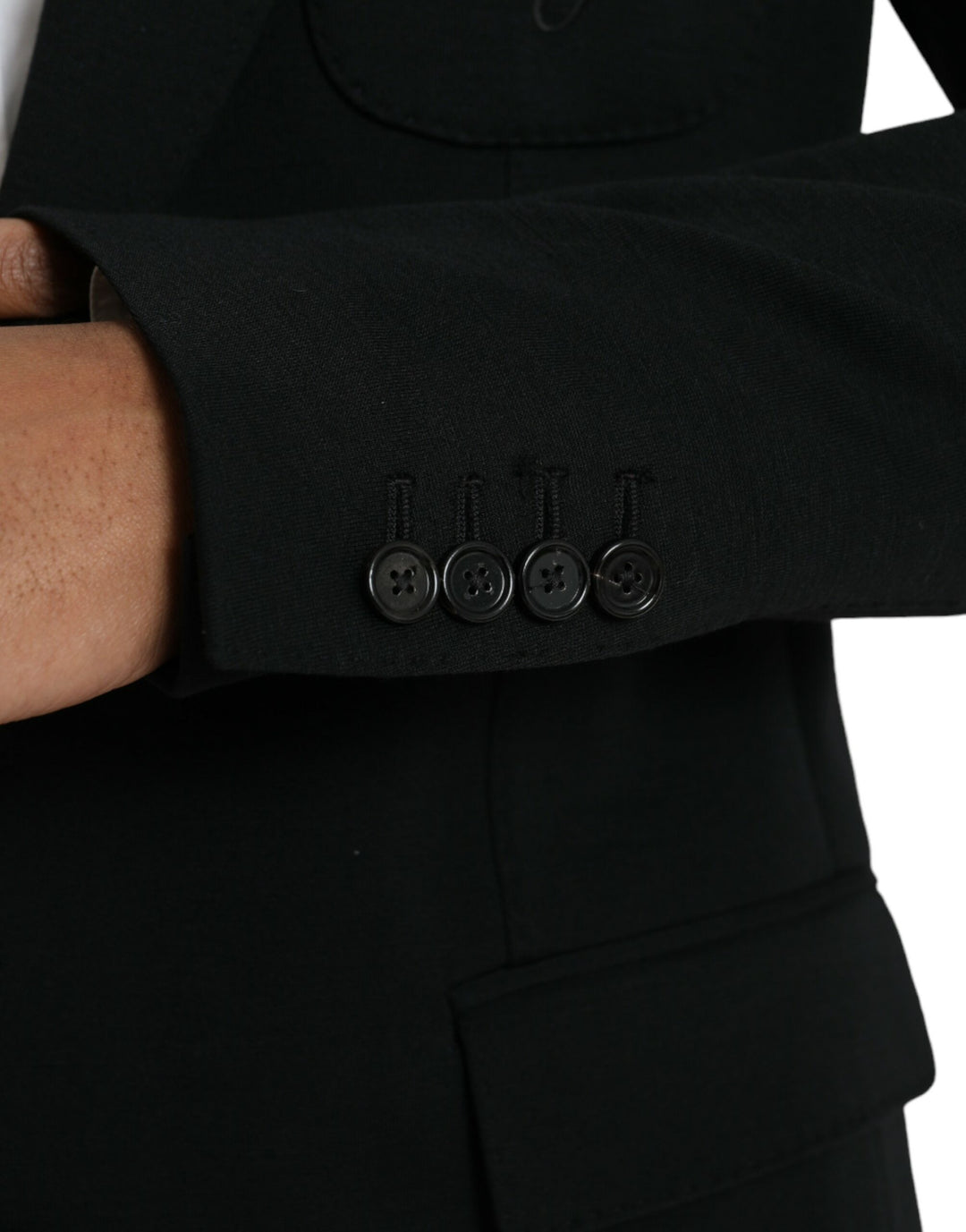 Black single-breasted wool coat blazer