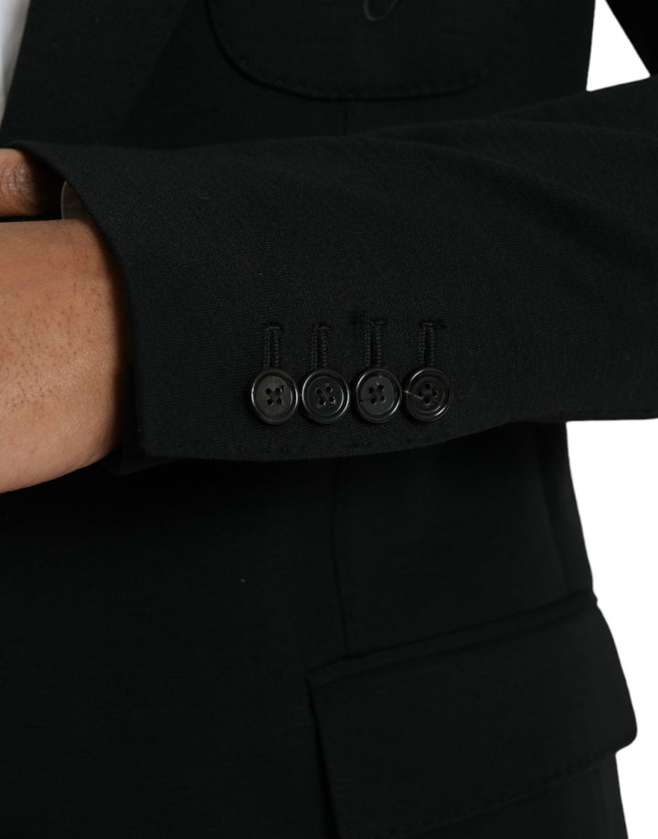 Black single-breasted wool coat blazer