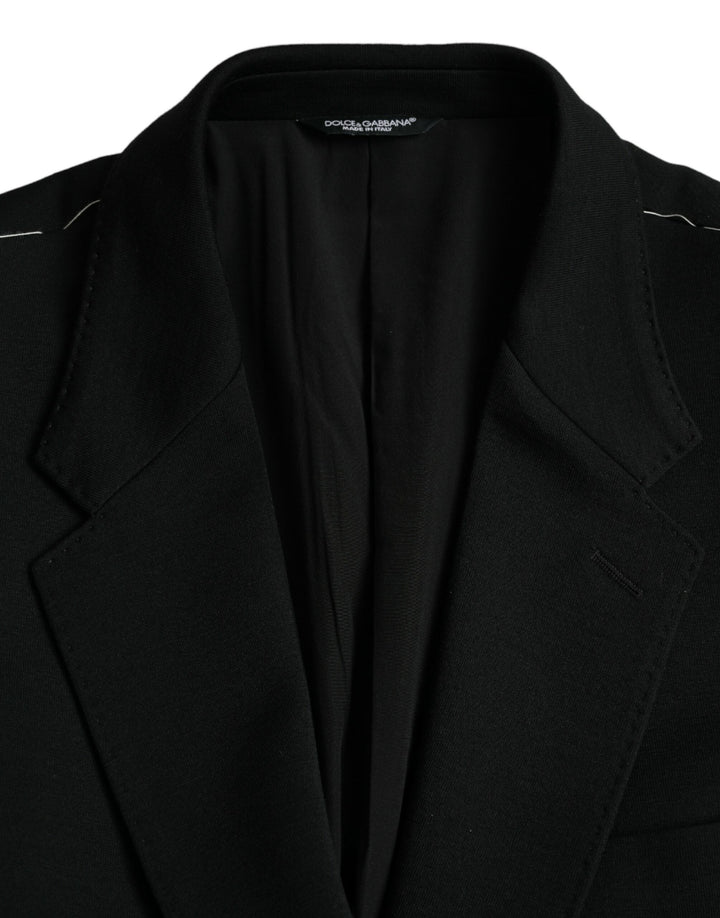 Black single-breasted wool coat blazer