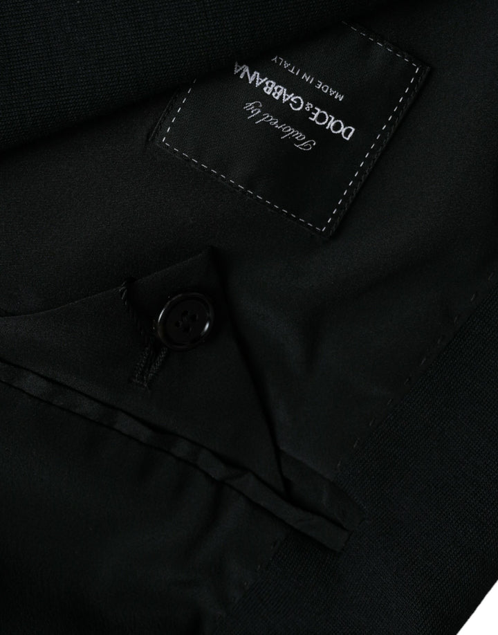 Black single-breasted wool coat blazer