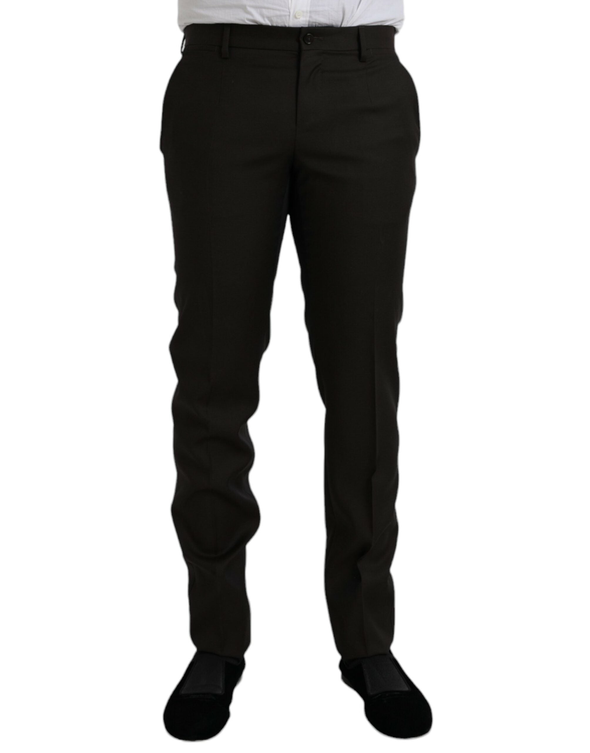 Dark brown wool slim fit formal trousers