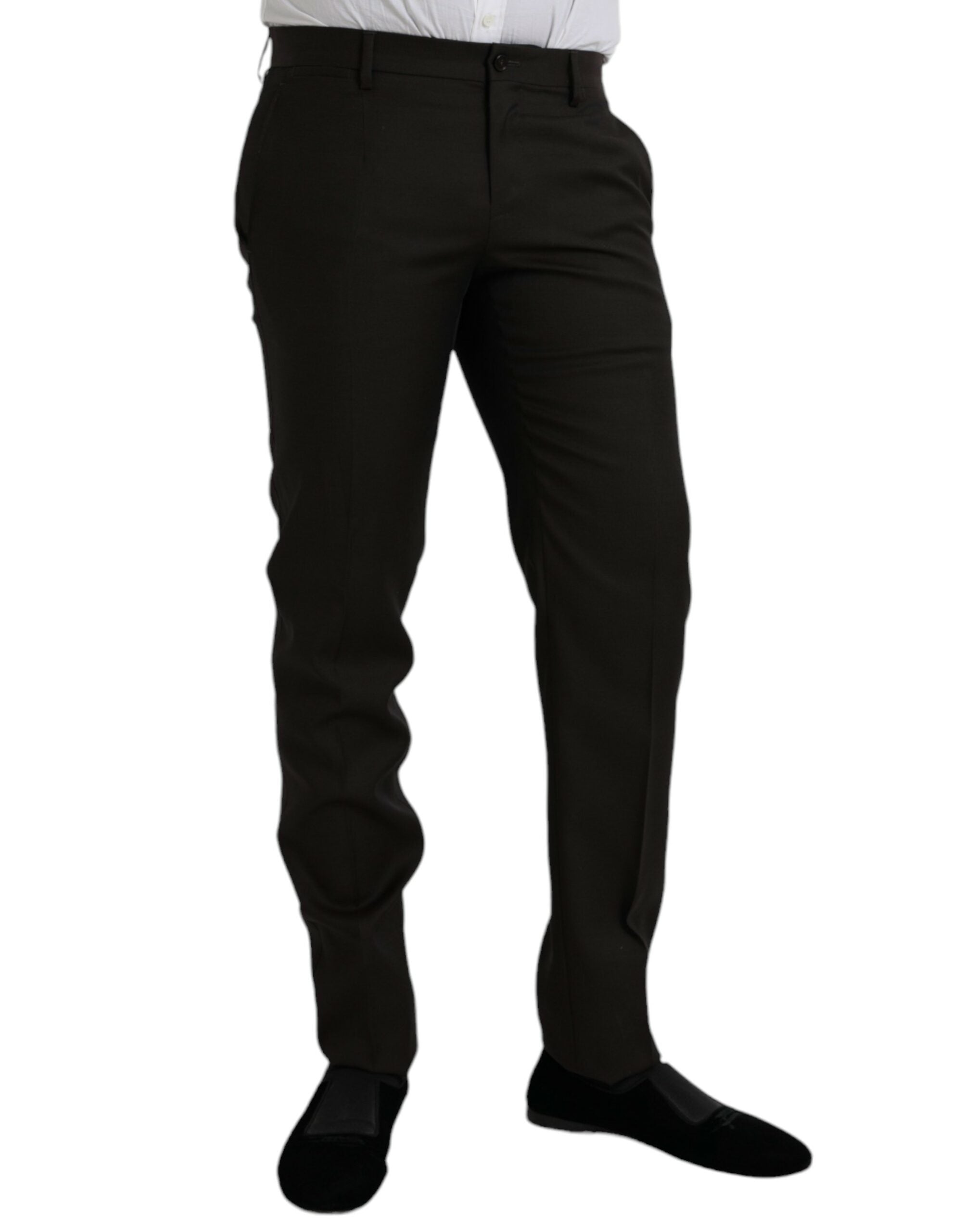Dark brown wool slim fit formal trousers