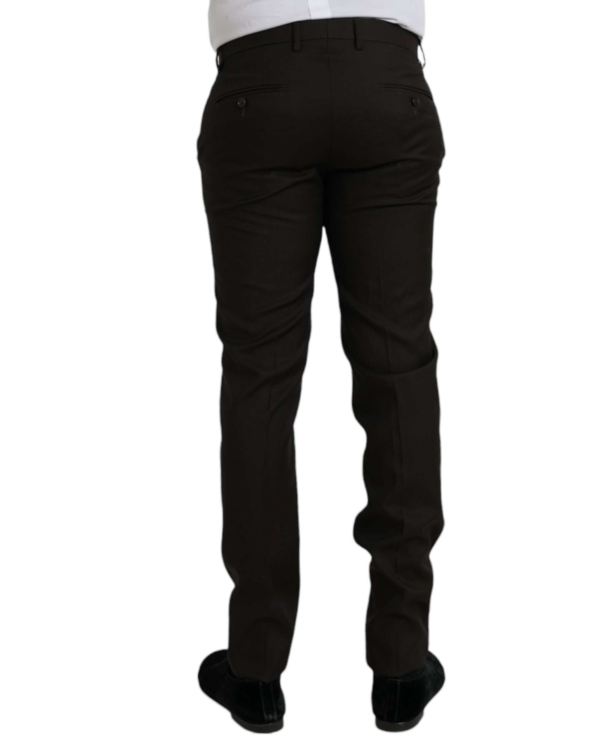 Dark brown wool slim fit formal trousers