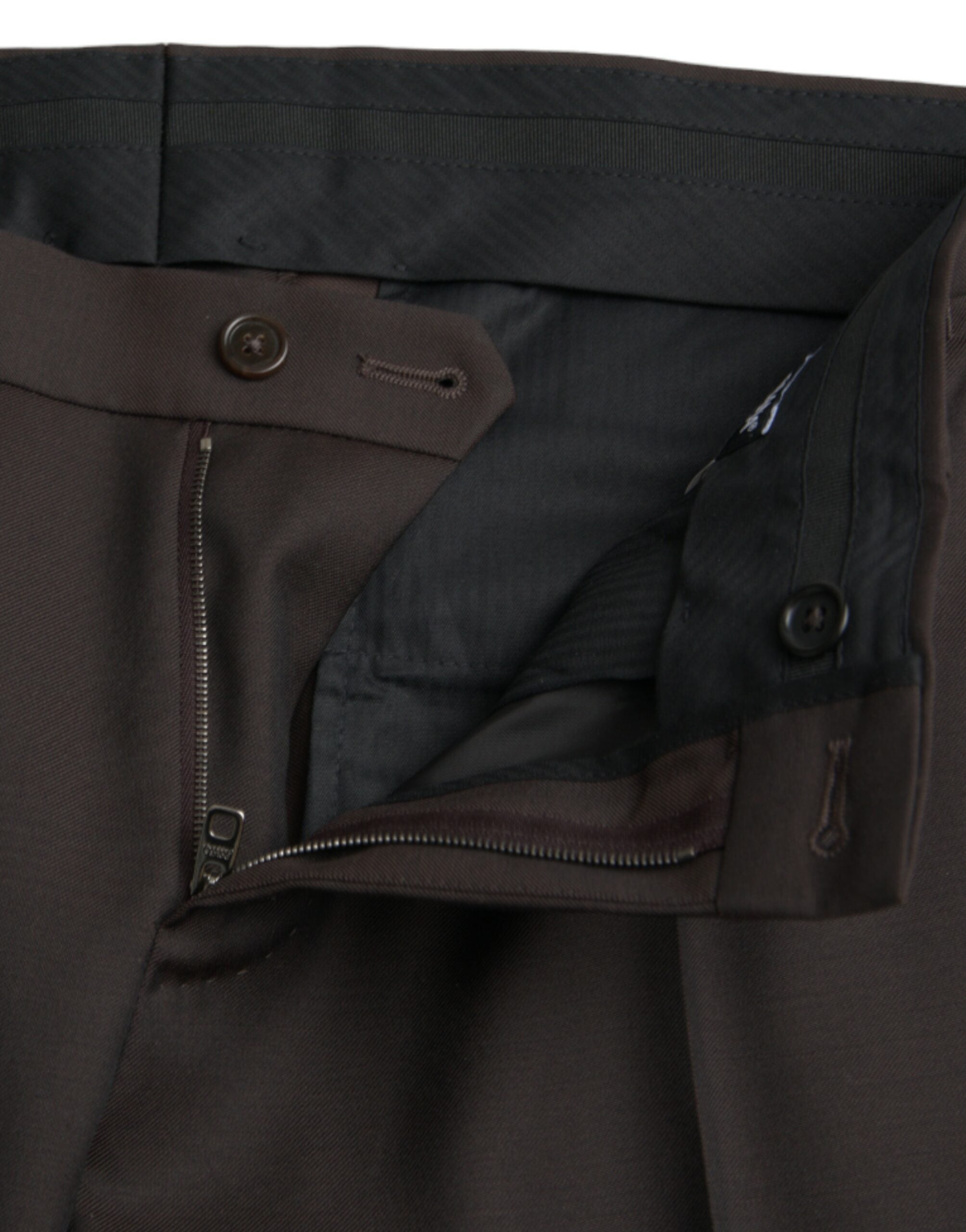 Dark brown wool slim fit formal trousers