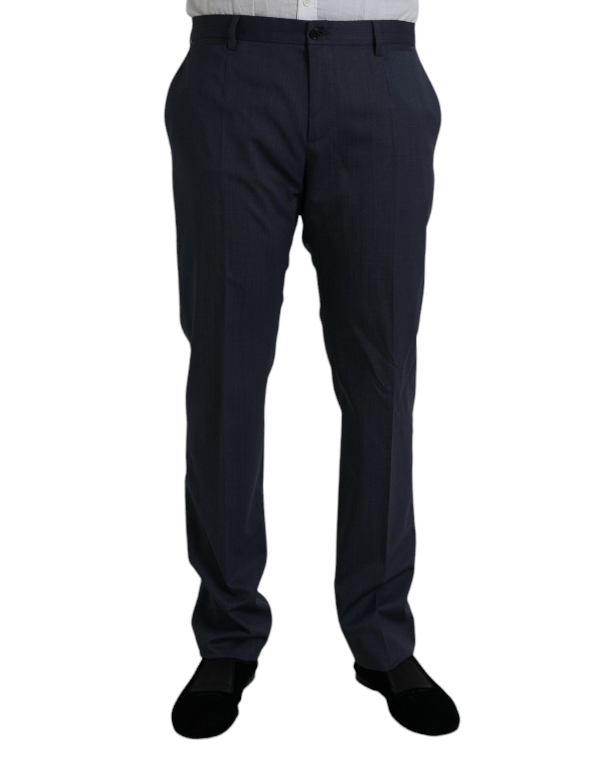 Blue Wool Slim Fit Dress Formal Trousers