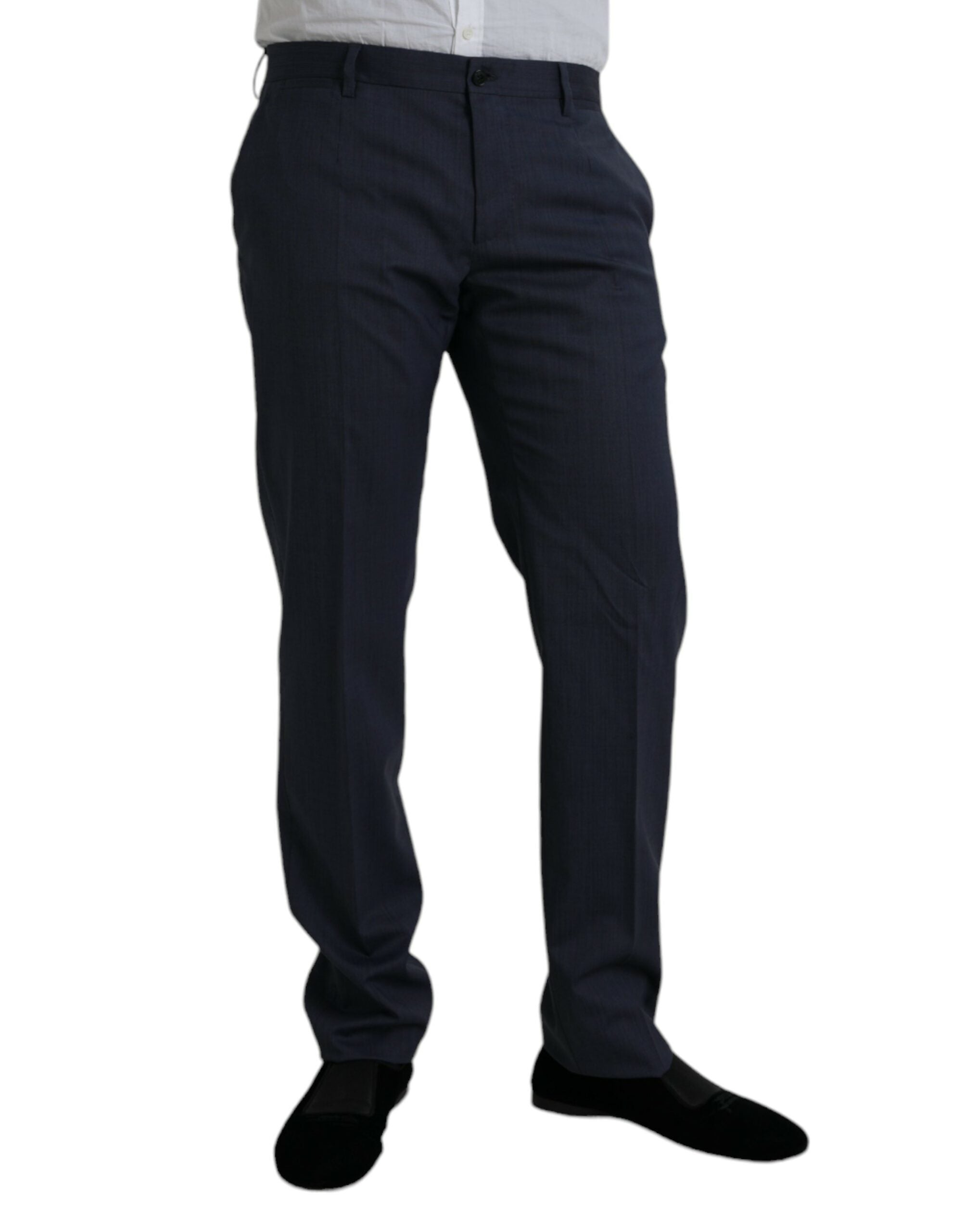Blue Wool Slim Fit Dress Formal Trousers