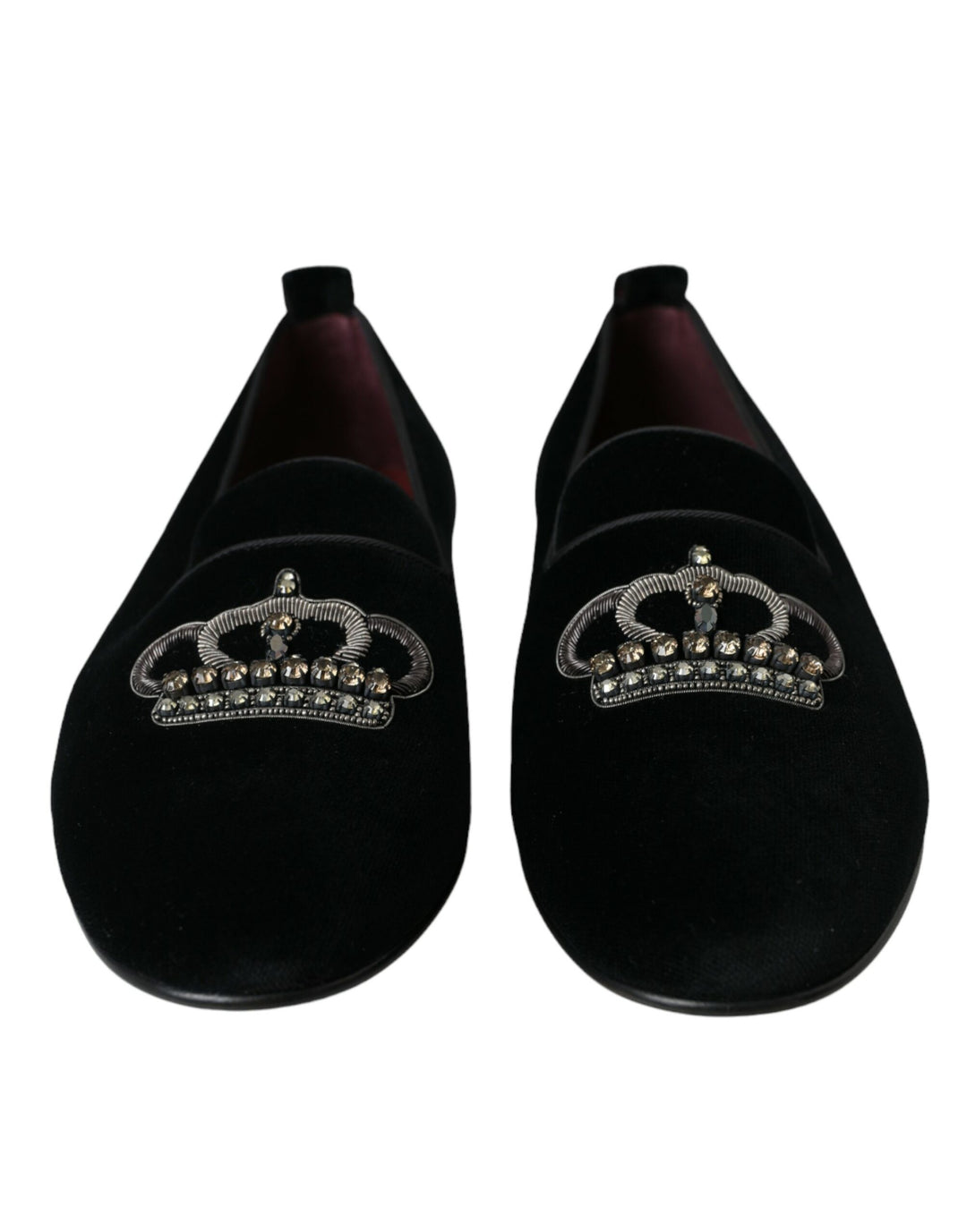 Dolce & Gabbana Schwarzer Samt Kristallkrone Männer Loafers Schuhe