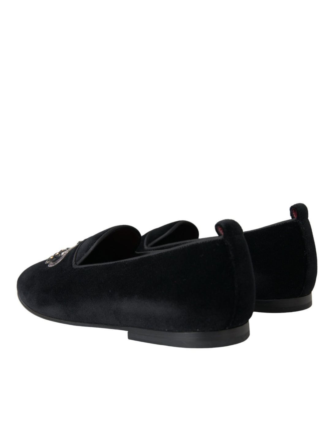 Dolce & Gabbana Schwarzer Samt Kristallkrone Männer Loafers Schuhe