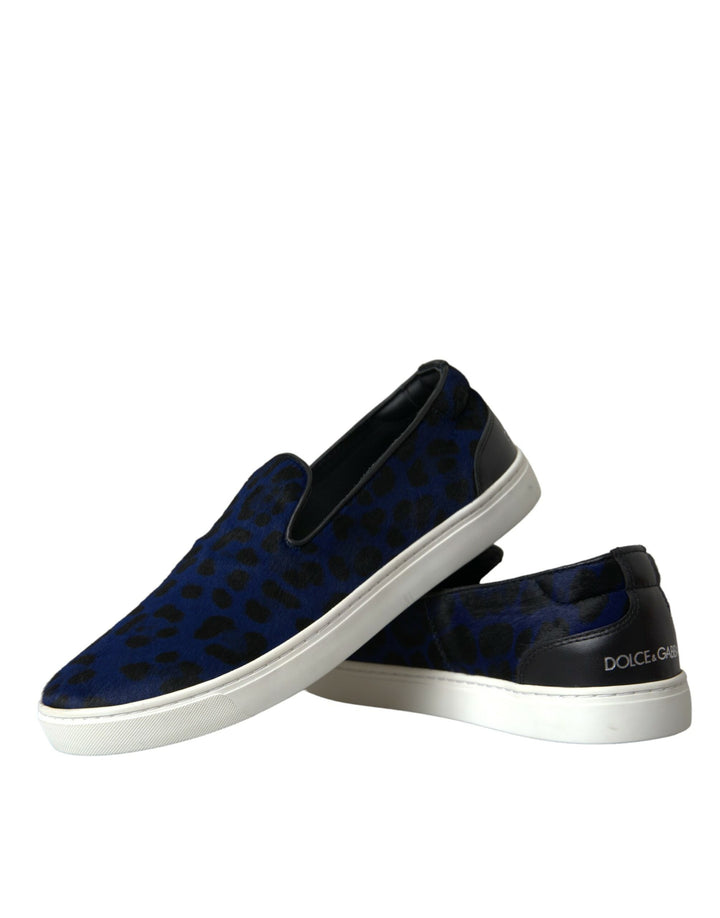 Dolce & Gabbana Blaue Kalbsleder Haar Leopard Sneakers Schuhe