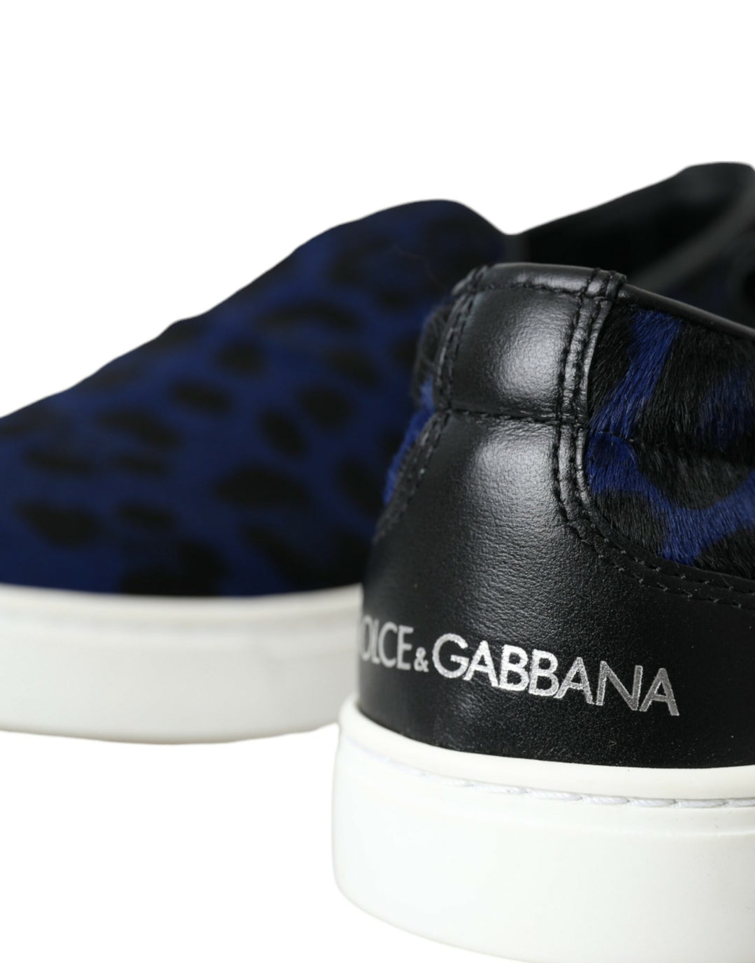 Dolce & Gabbana Blaue Kalbsleder Haar Leopard Sneakers Schuhe