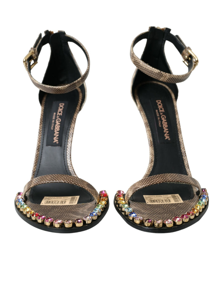 Braune Exotische Leder Kristall Sandalen Schuhe