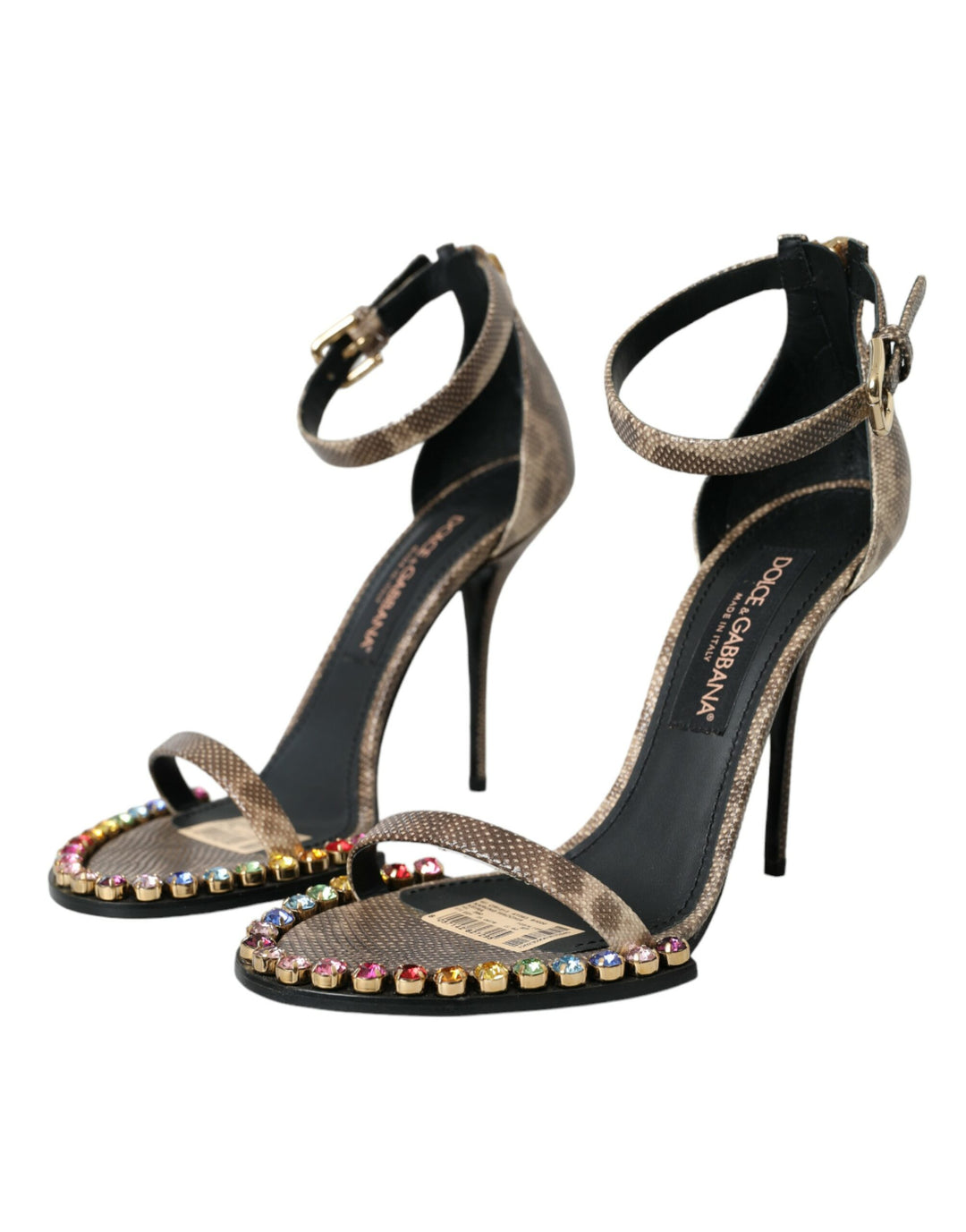 Braune Exotische Leder Kristall Sandalen Schuhe