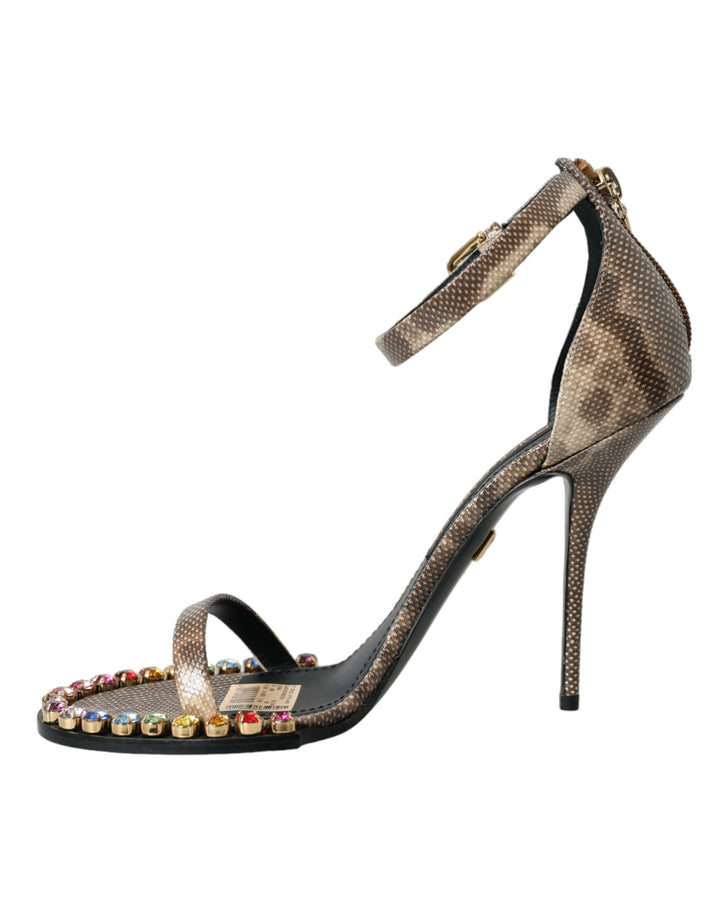 Braune Exotische Leder Kristall Sandalen Schuhe