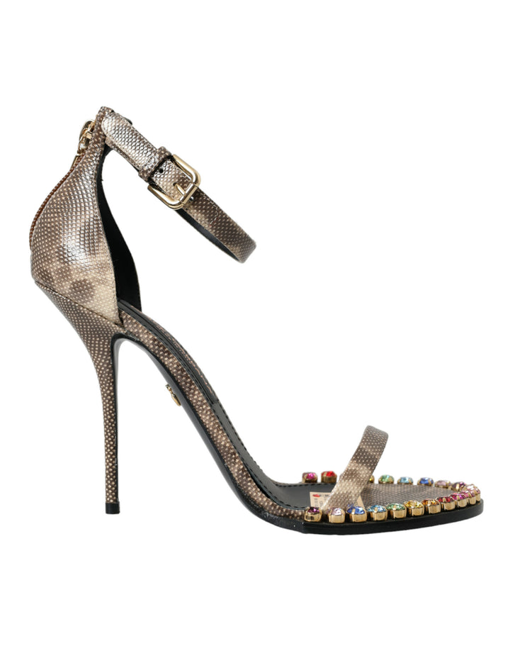 Braune Exotische Leder Kristall Sandalen Schuhe