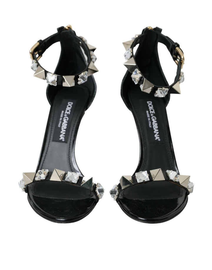 Dolce & Gabbana Schwarz Kristalle Sandalen Knöchelriemen Schuhe