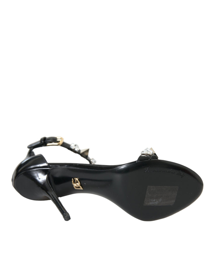 Dolce & Gabbana Schwarz Kristalle Sandalen Knöchelriemen Schuhe