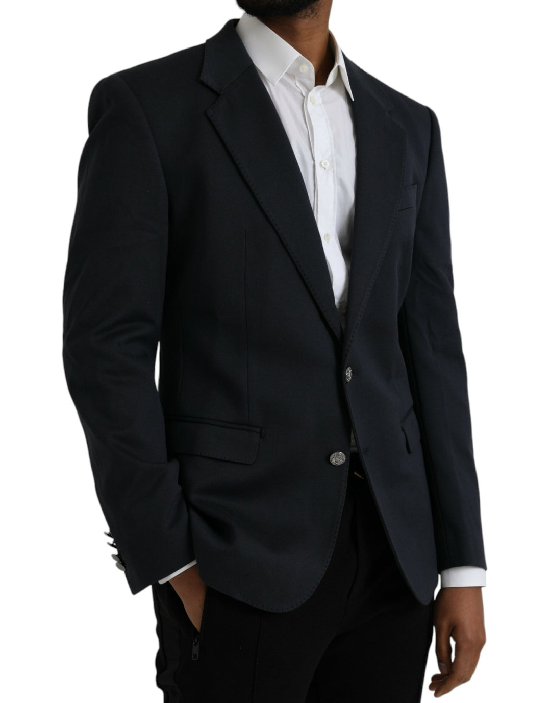 Dunkelblauer einreihiger Baumwollmantel Blazer
