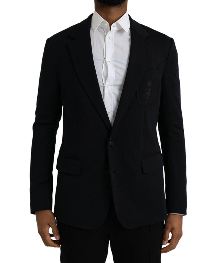 Black single-breasted wool coat blazer