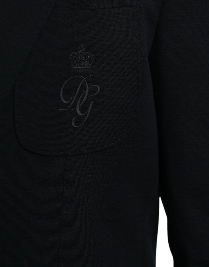 Black single-breasted wool coat blazer