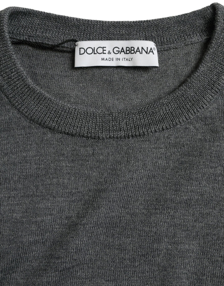 Dolce & Gabbana Dunkelgrauer Pullover mit Rundhalsausschnitt aus Wolle