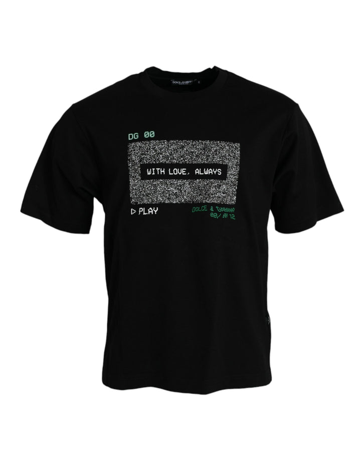 Schwarzes With Love Always Rundhalsausschnitt-T-Shirt