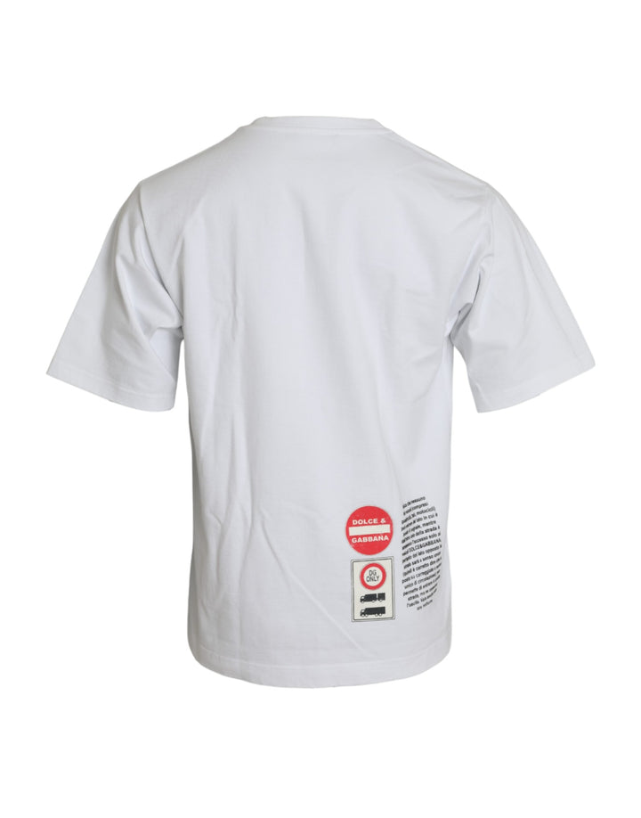 Weißes Amor Heart Baumwoll-Crewneck-T-Shirt mit kurzen Ärmeln
