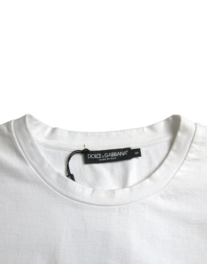 Weißes Amor Heart Baumwoll-Crewneck-T-Shirt mit kurzen Ärmeln