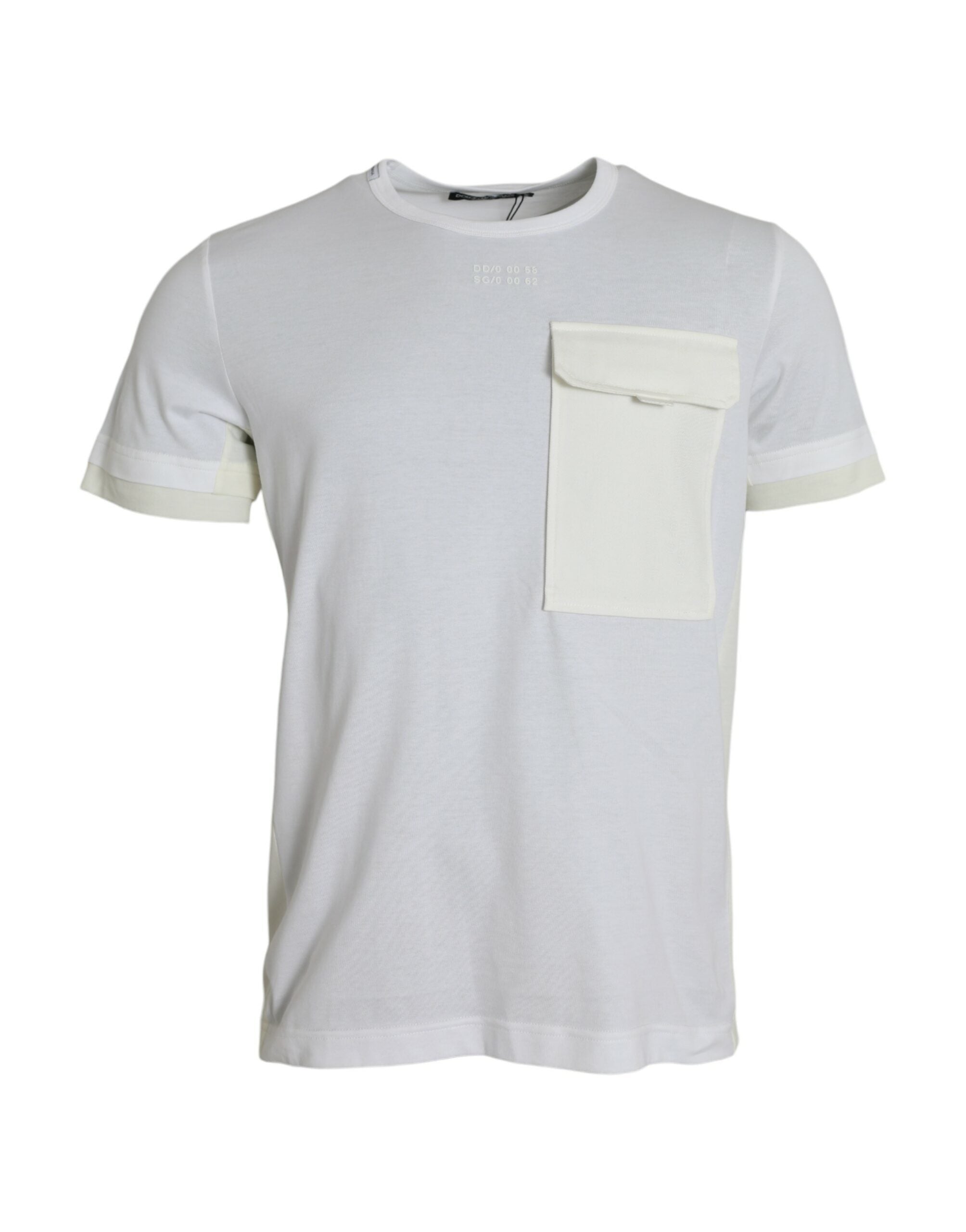 White cotton pocket t-shirt with short sleeves