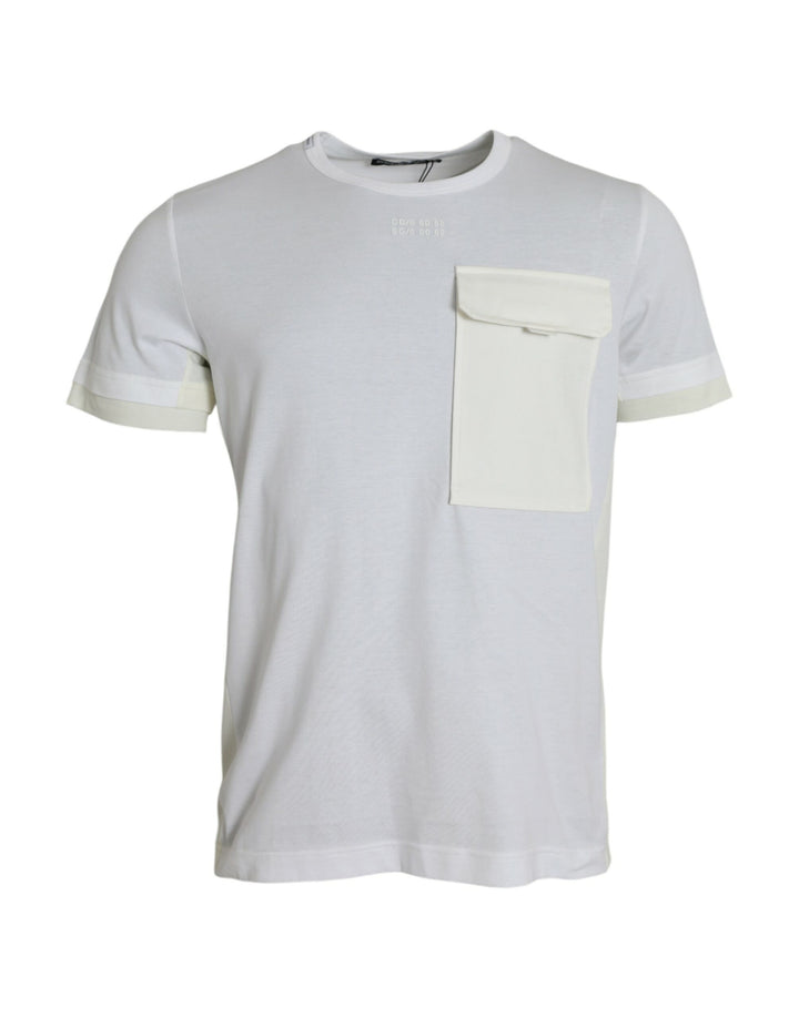 Weißes Baumwolltaschen-T-Shirt mit kurzen Ärmeln